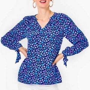 Lilly Pulitzer Esia Silk Top Low Tide Navy Spotted